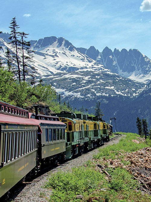 train and mountain scenery